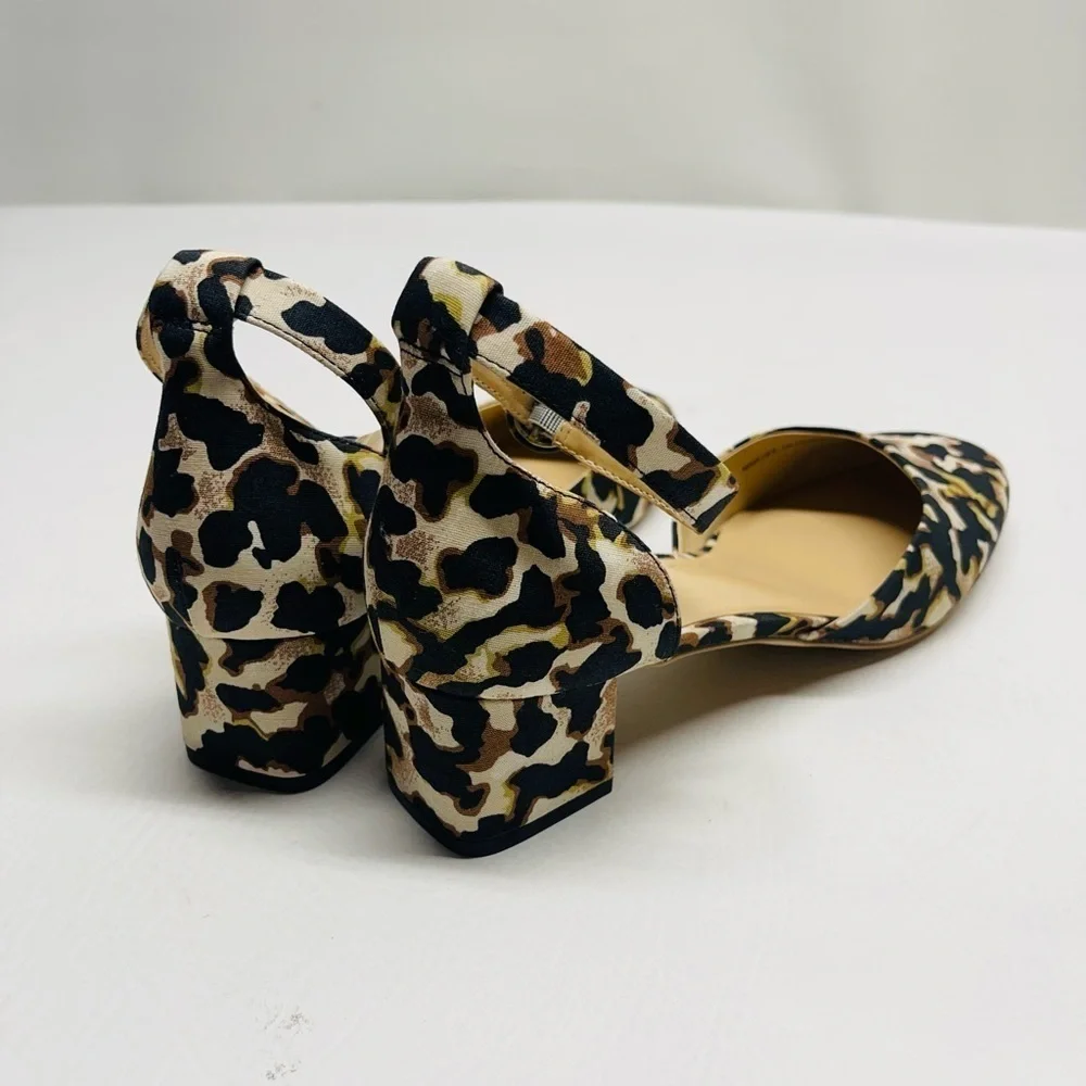 CAbi Kiki Leopard Print Kitten Block Heel Style 6020 Ankle Strap Closed Toe Sz 9